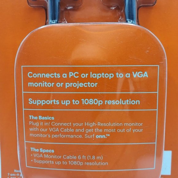 VGA to VGA ONN Cable 6' Connects PC or Laptop To VGA Monitor New in the case - Picture 3 of 8